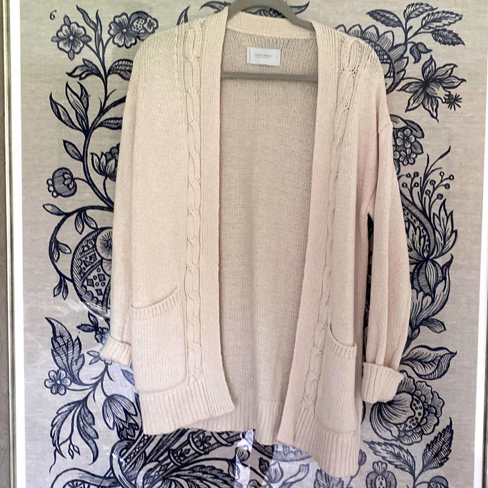 Lucky Brand cable knit long cardigan, off white, size Small